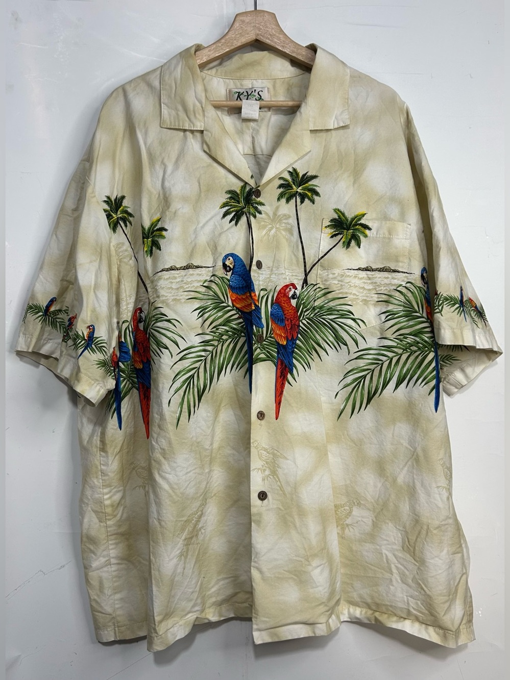 5 for $25🔥VTG KY'S Tropical Paradise Parrot Button Front Luau Shirt 3XL